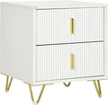 2-Drawer Bedside Table with High Legs, Modern Wooden Nightstand End Table, White