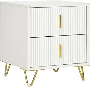 2-Drawer Bedside Table with High Legs, Modern Wooden Nightstand End Table, White
